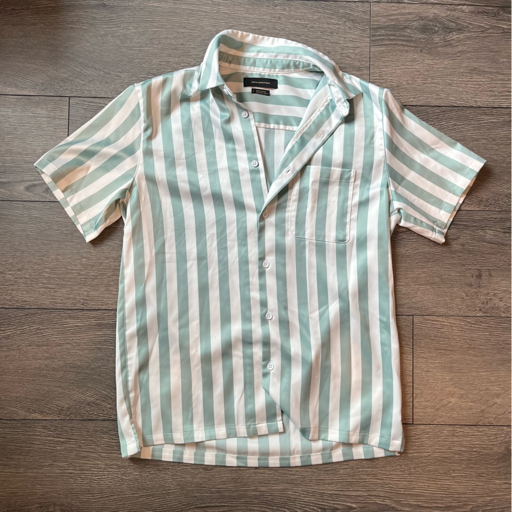 Green/White Stripe Silk Polo (Urban Outfitters, Small)